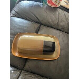 Sango "Gold Dust Black" 1/4 Lb Covered Butter Dish, RARE HTF Disc, (2 Pieces)